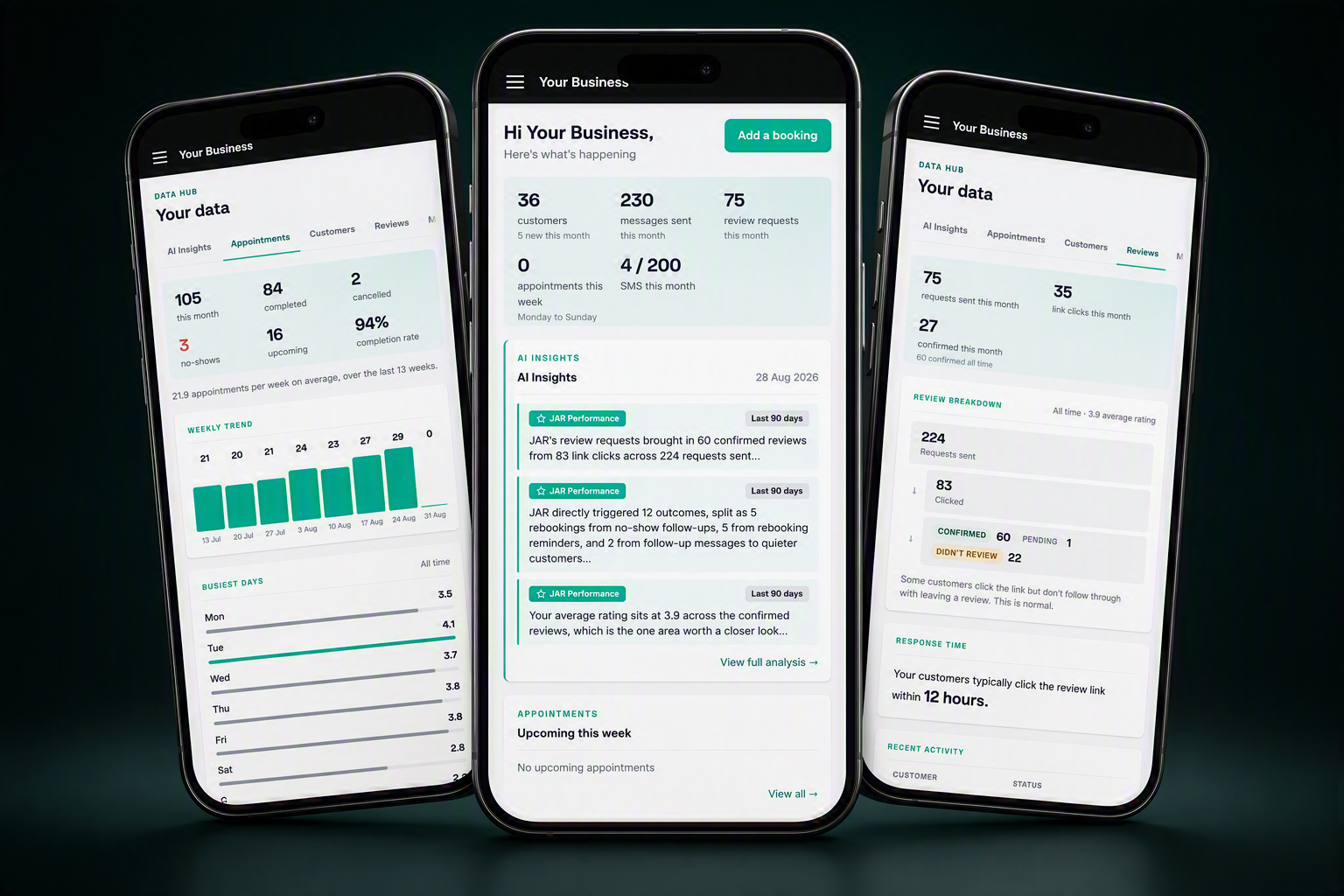 The JAR customer follow-up system shown on a phone