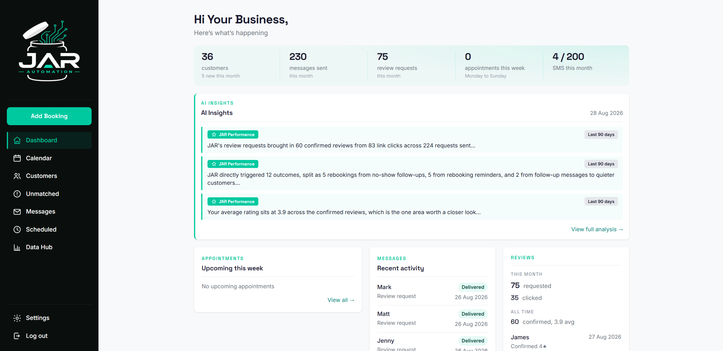 JAR portal: dashboard